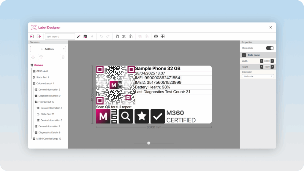 M360 label designer.