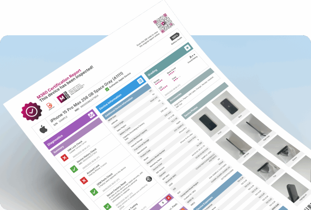 M360 diagnostic software creates an easy to understand certification to summarize the results of the diagnostics