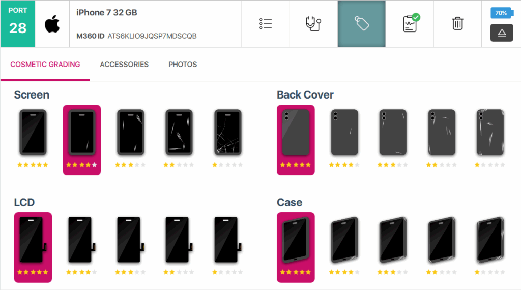 Image showing the grading features of M360 on how to check used phone quality.